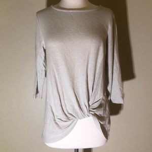 Gibson Oatmeal Knotted 3/4 Sleeve Sweater